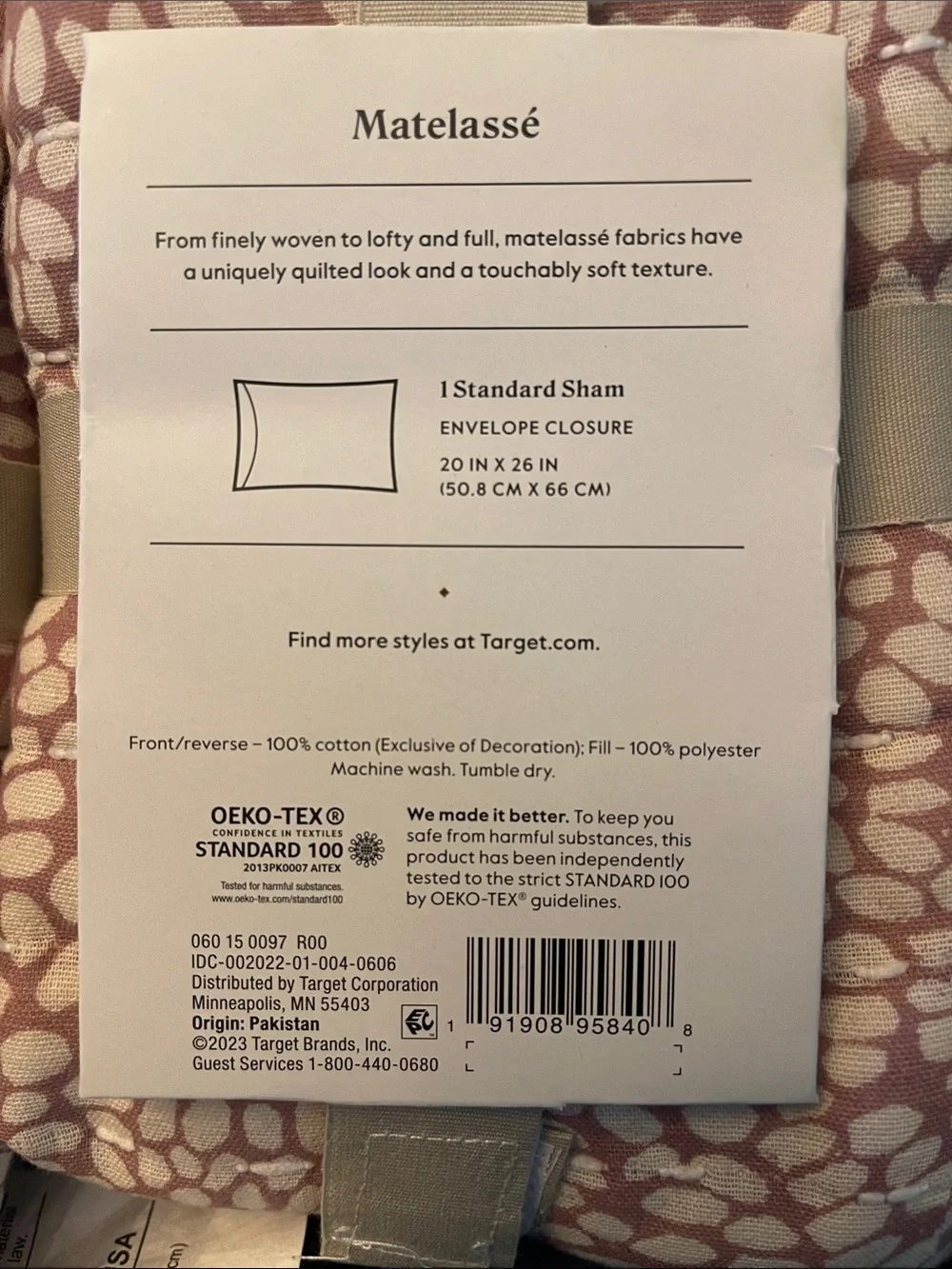 Threshold Cotton Matelassé Sham Pair - Light Pink Pattern